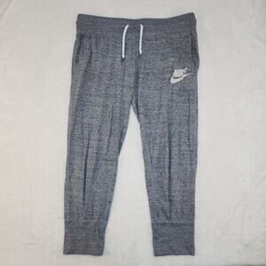 Vintage Y2k Nike Jogger Sweatpants Womens Medium Gray White Cropped Drawstring
